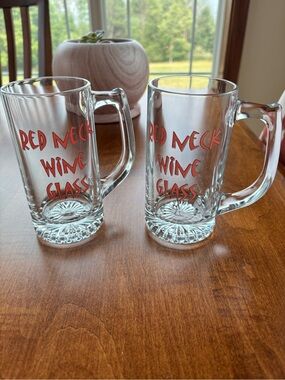 Novelty Clear Glass 'Red Neck Wine Glass' Beer Mugs - Clear with Red Print